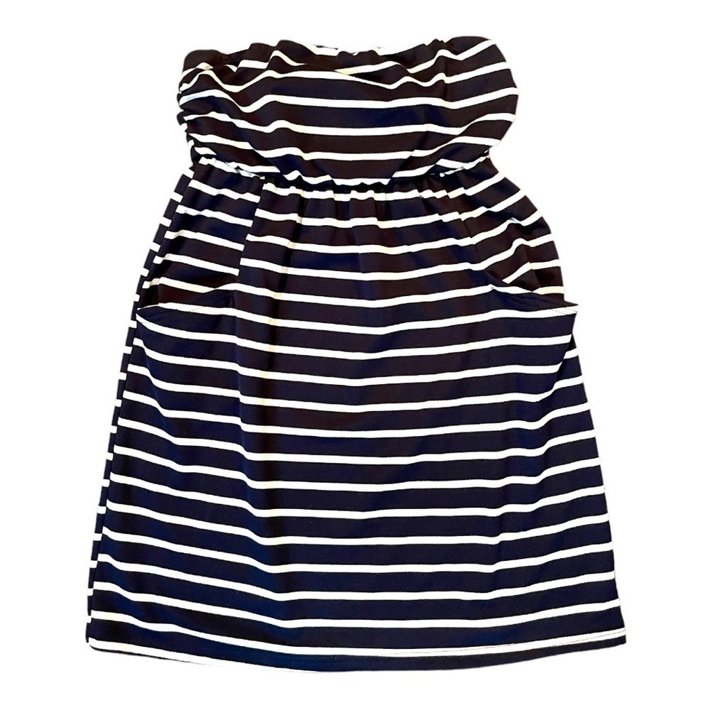 YA, LOSANGELES, STRAPLESS, COASTAL, MINI DRESS IN BLUE & WHITE STRIPE. SIZE M